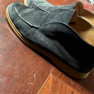 Loro Piana Black Suede Loafers with Tan Soles